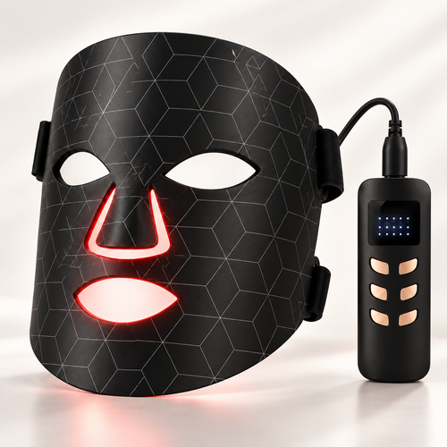 Silkeshud Aura LED-mask i svart med kontrollenhet