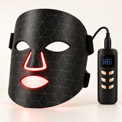 Silkeshud Aura LED-mask i svart med kontrollenhet