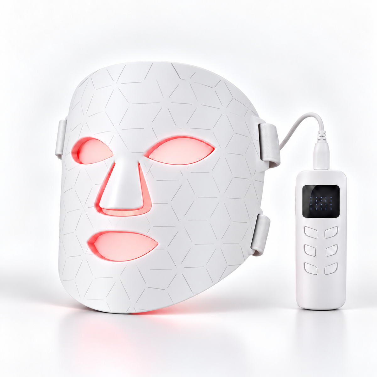 Silkeshud Aura LED-mask i vitt med kontrollenhet