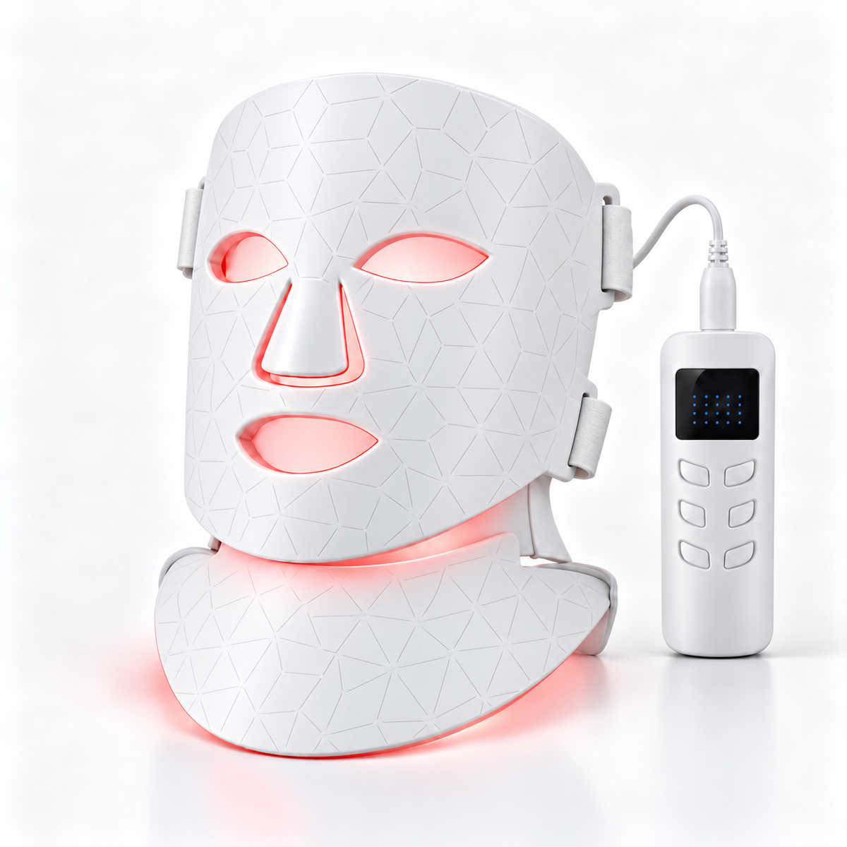 Silkeshud Aura LED-mask i vitt med halsdel