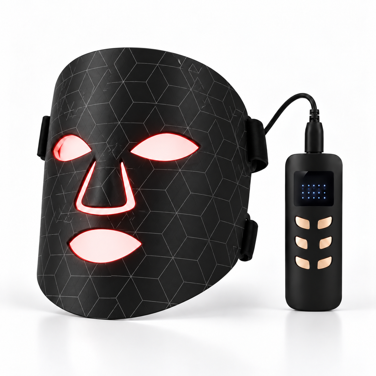 Silkeshud Aura LED-mask i svart med kontrollenhet